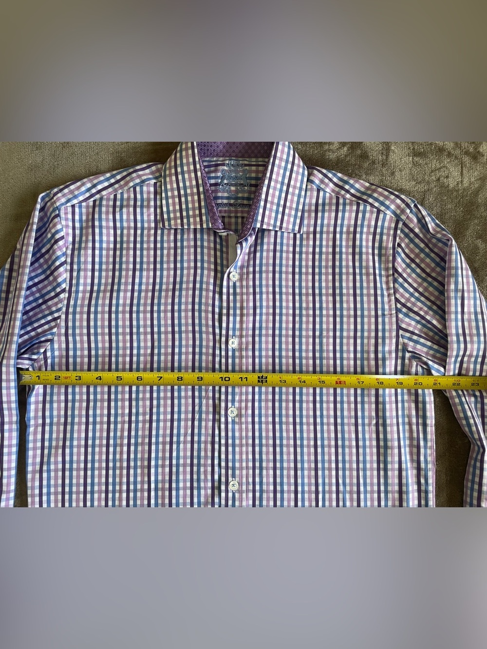 English Laundry Herringbone Plaid Dress Shirt Purple Lavender Blue Size 15 32/33 - Picture 5 of 8